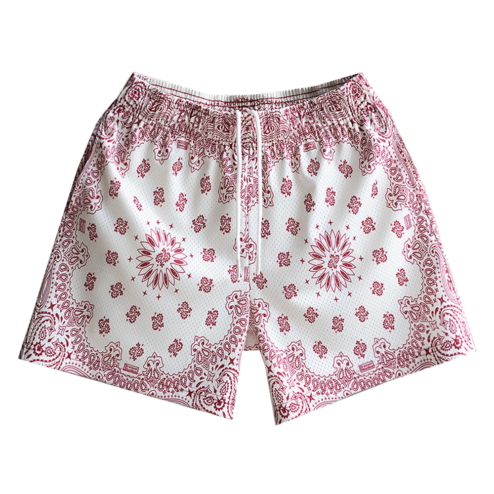 Bravest Studios Mesh Shorts - Cream/Burgundy Paisley