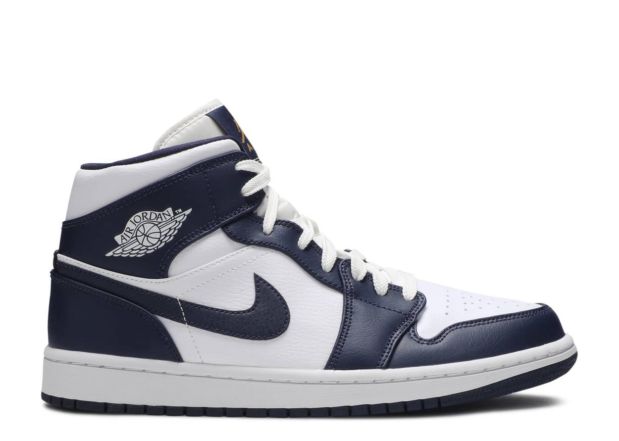 Jordan 1 Mid White Metallic Gold Obsidian - The Hype Kelowna