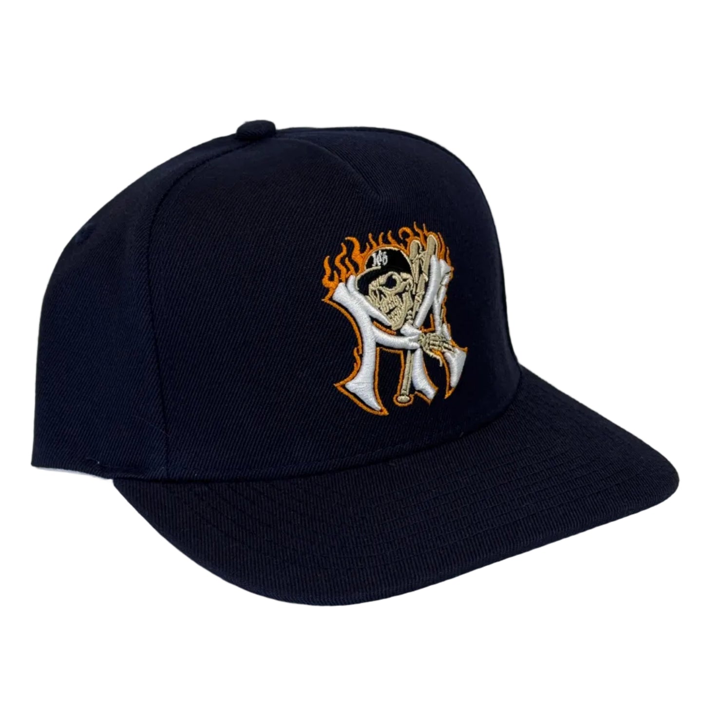 KillTheHype NY Navy Skeleton Flames Snapback Hat