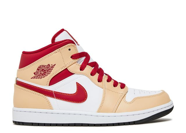 USED Jordan 1 Mid Light Curry Cardinal Red