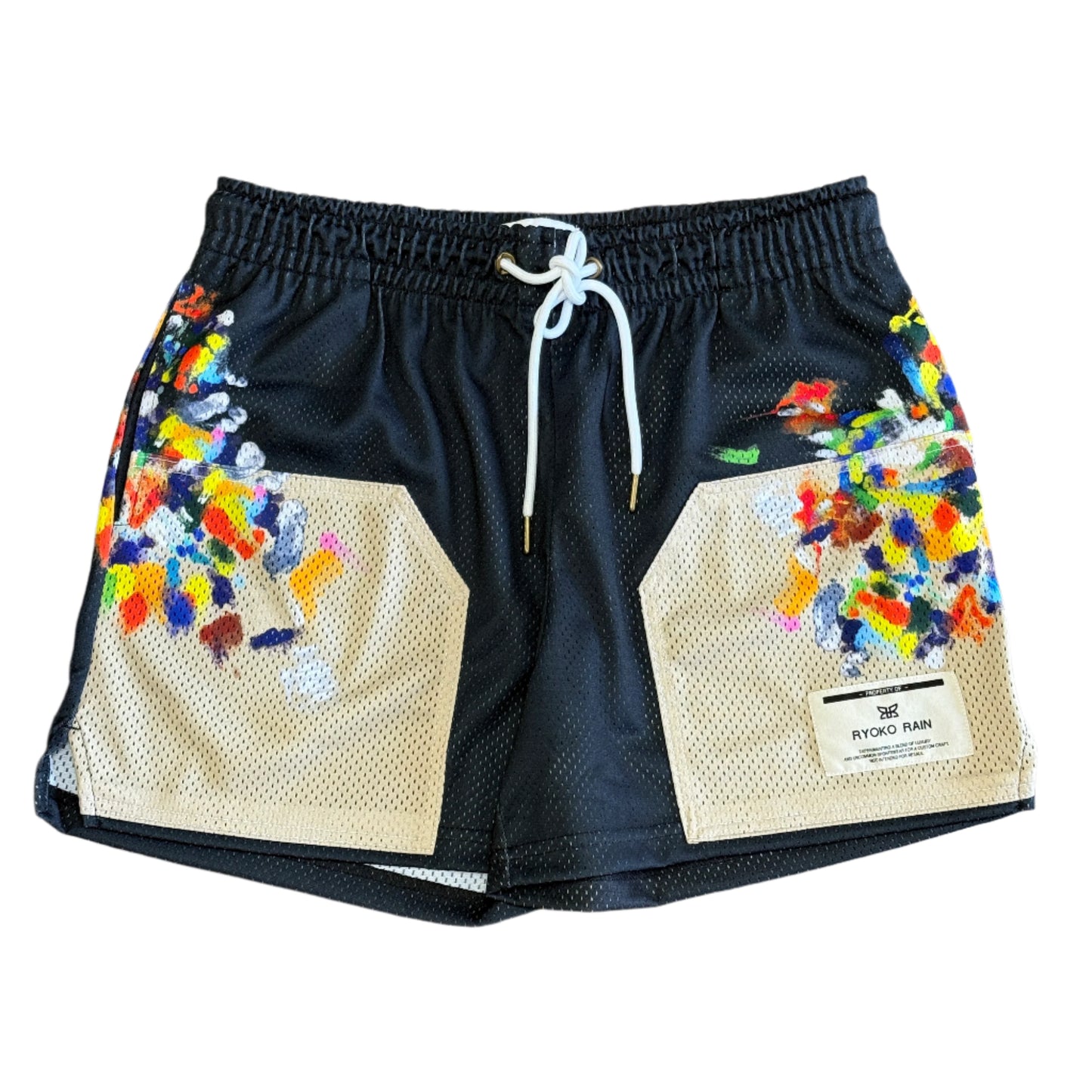 Ryoko Rain Mesh Shorts - Paint Splatter Black Tan