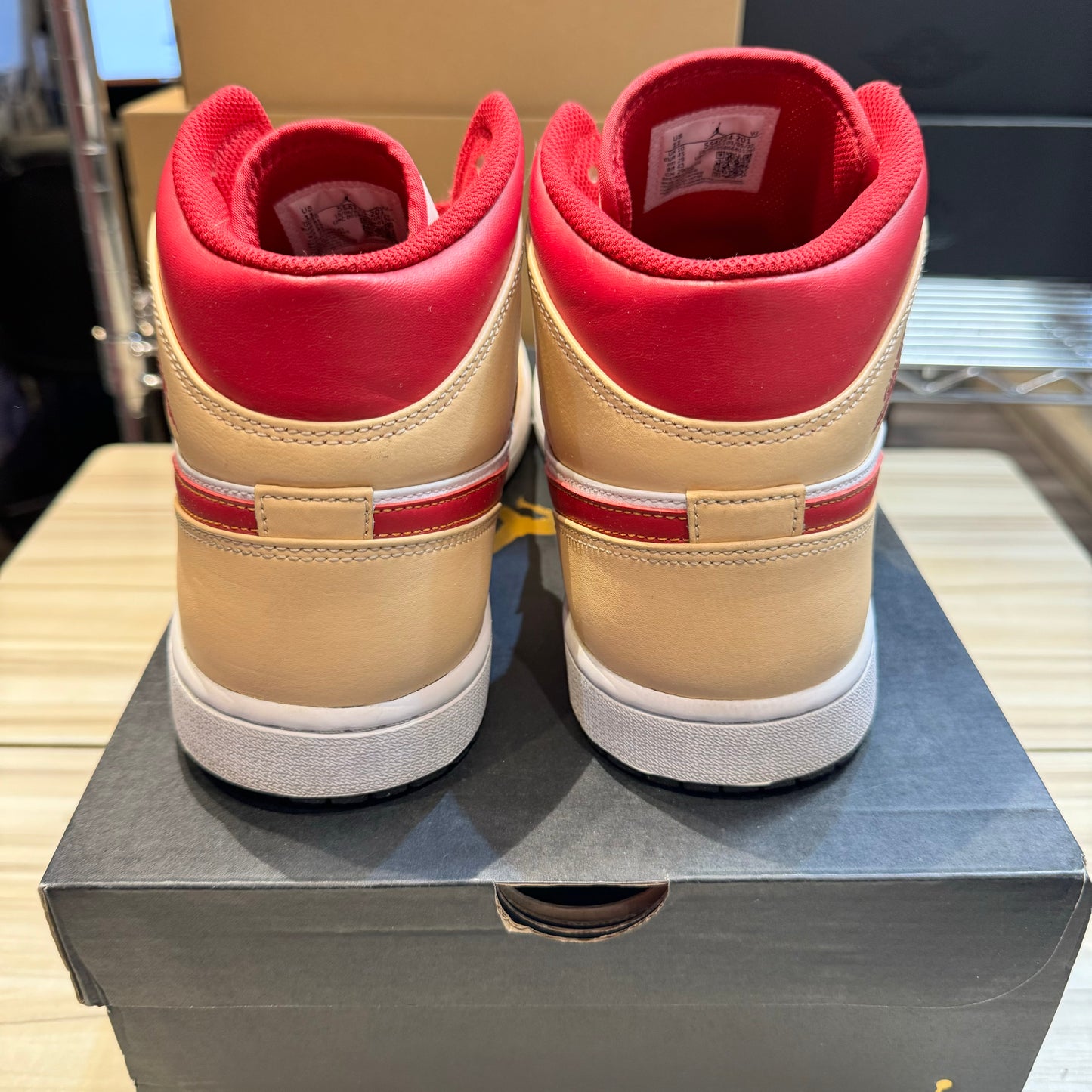 USED Jordan 1 Mid Light Curry Cardinal Red