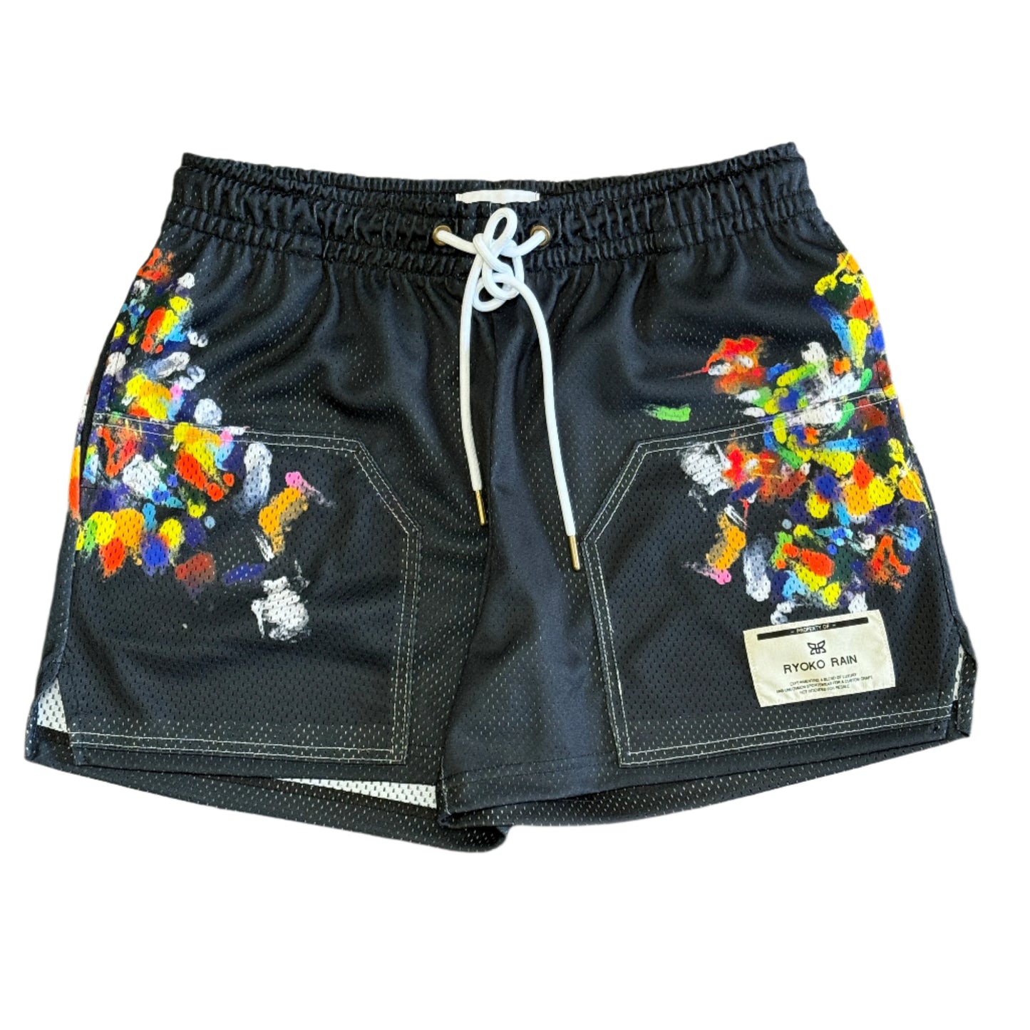 Ryoko Rain Mesh Shorts - Paint Splatter Black