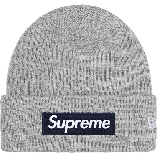 Supreme New Era Box Logo Beanie Heather Grey Navy (FW25)