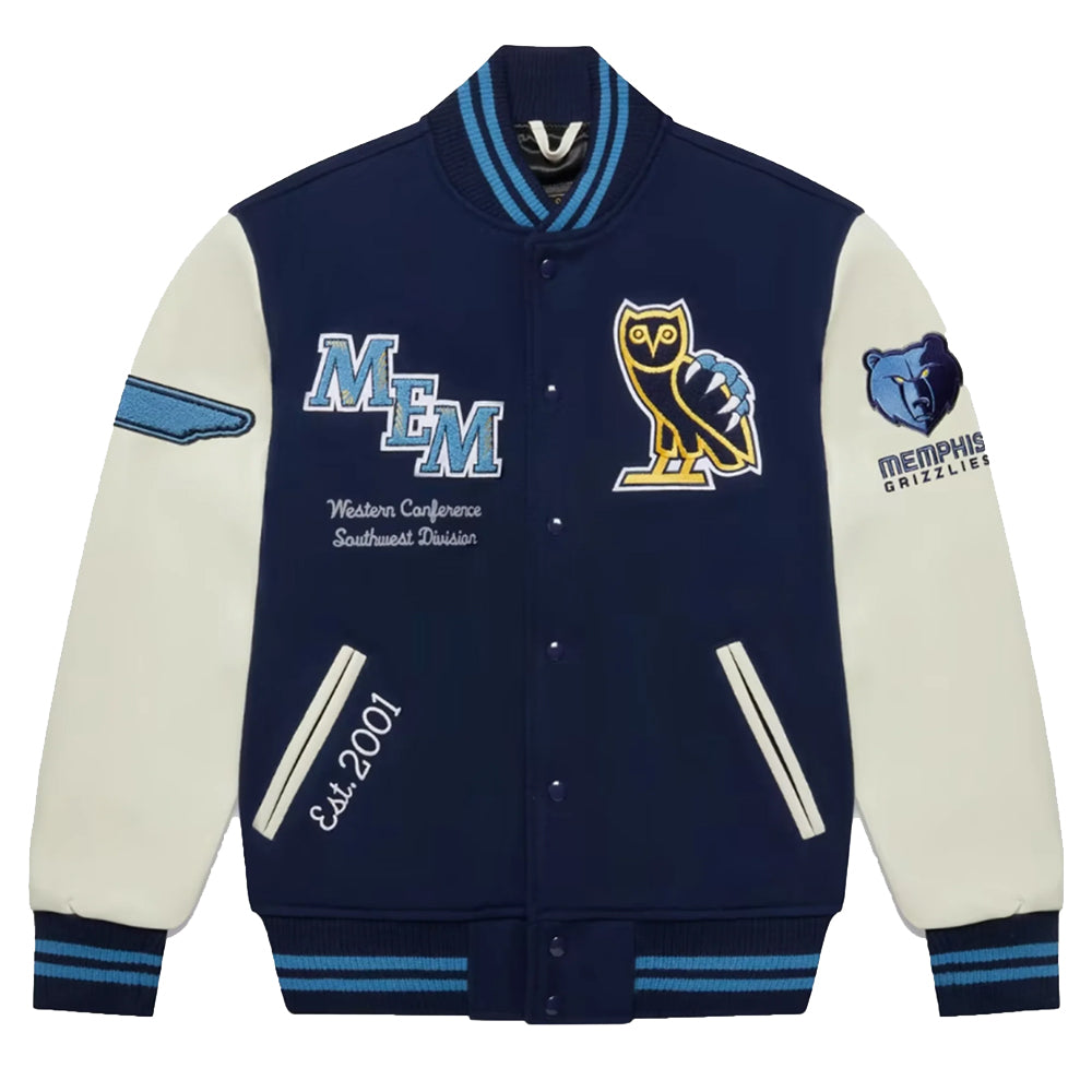 OVO x NFL Memphis Grizzlies Varsity Jacket Navy Blue