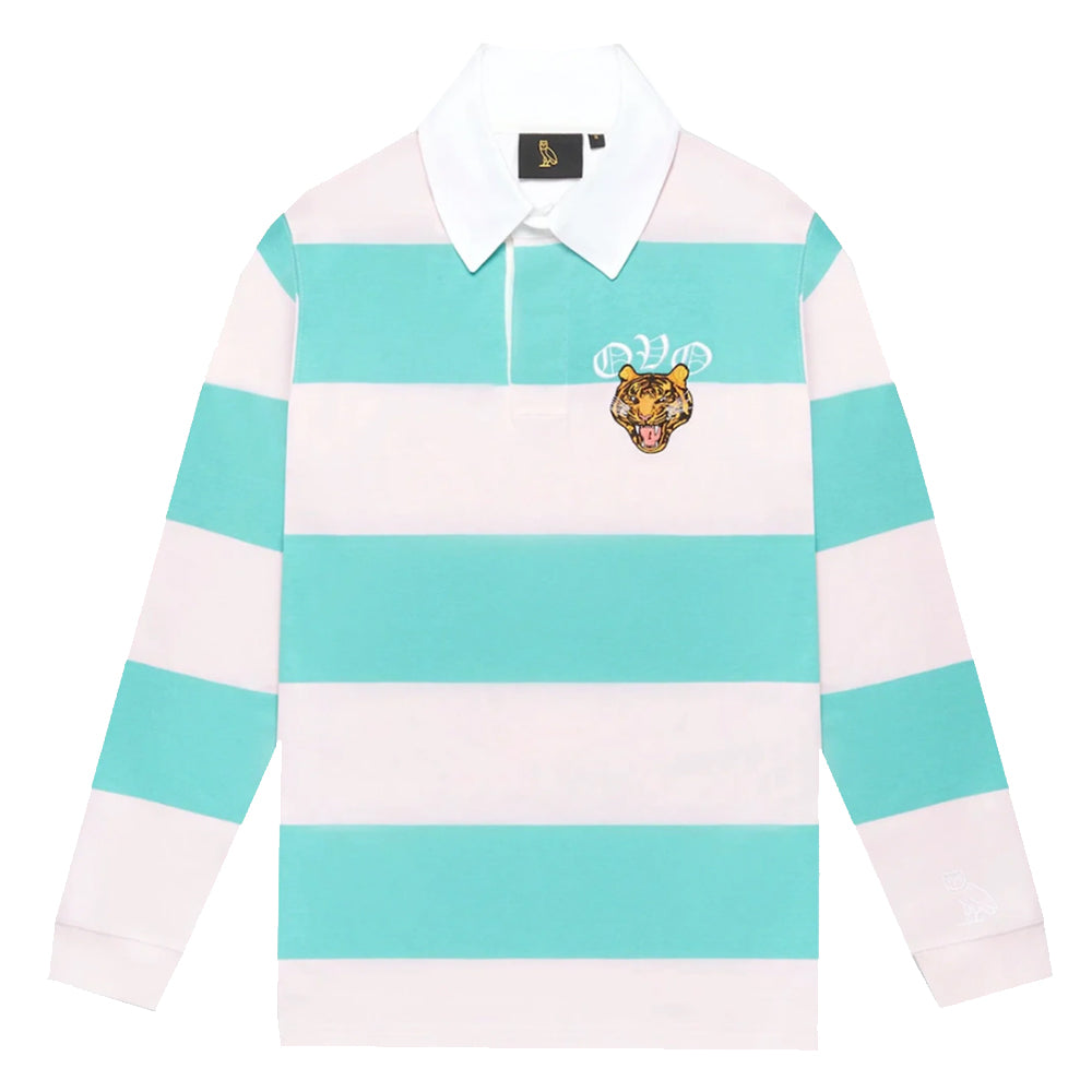 OVO Striped Tiger Rugby Shirt Pink/Turquoise