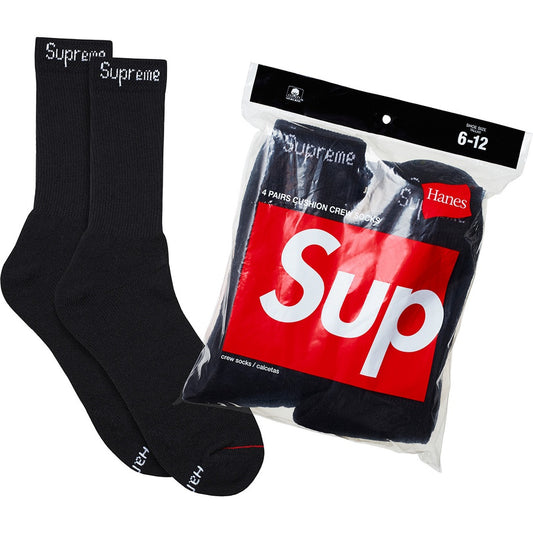 Supreme Hanes Crew Socks (4 Pack) Black - The Hype Kelowna