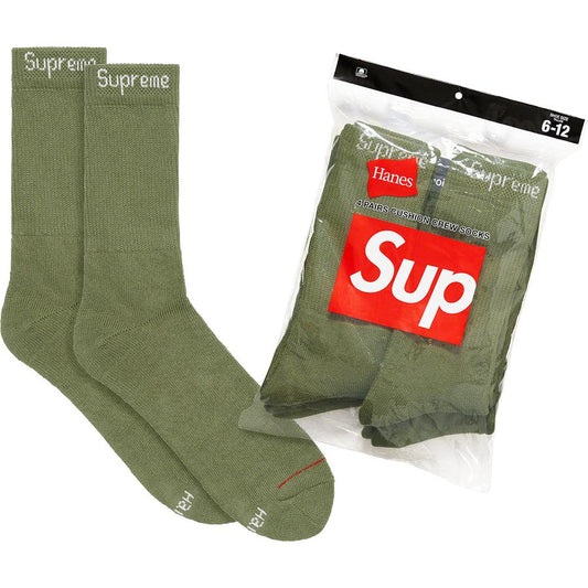 Supreme Hanes Crew Socks (4 Pack) Olive - The Hype Kelowna