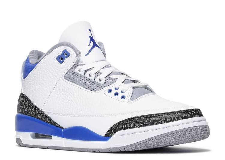 Jordan 3s red on sale white and blue